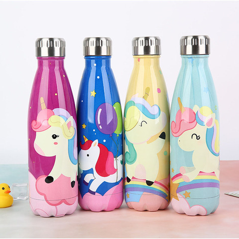 Botella de agua con logotipo personalizado de unicornio, termo de acero inoxidable para bebidas deportivas con Cola fría para viajes ► Foto 1/6