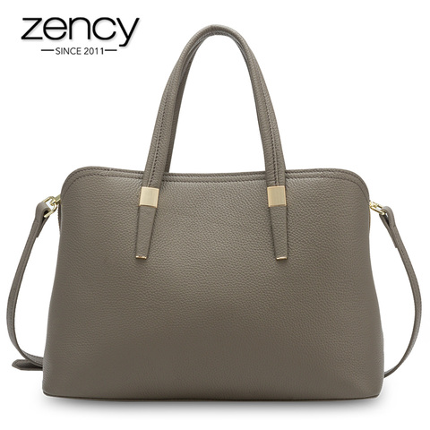 Zency-Bolso de mano informal de piel auténtica para mujer, tipo bandolera bolso de hombro, de oficina, color negro, 100% ► Foto 1/6