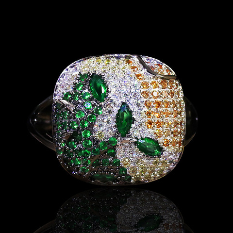 Anillo de oro negro único para mujer, anillo de circonio tipo joyería, anillo de plata 2022, anillo de planta exagerada, nuevo de 925 ► Foto 1/5