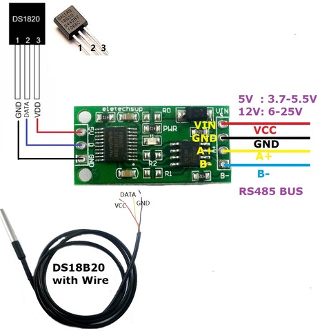 Sensor de temperatura Modbus Rtu, módulo de termómetro Digital con control remoto, DC 3,7-25V DS18B20 RS485 RS232 TTL ► Foto 1/6