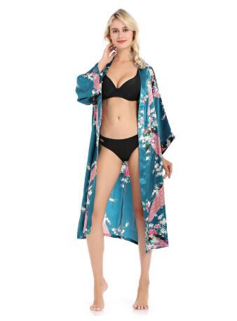 Kimono japonés de tipo Yukata para mujer, ropa de dormir Sexy con cinturón, cárdigan de seda satinada, pijama, bata de baño lisa ► Foto 1/6