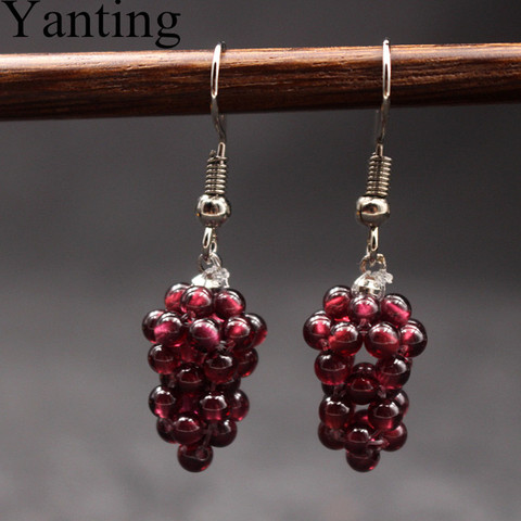 Yanting-pendientes colgantes de piedra Natural para mujer y niña, aretes de color rojo, negro, Morado, granate, estilo UVA, regalo, venta al por mayor, 072 ► Foto 1/6