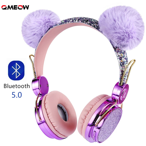 Auriculares inalámbricos con Bluetooth para niños, dispositivo de audio estéreo con micrófono, 3,5mm, para música, ordenador, teléfono móvil, auriculares de gato ► Foto 1/6