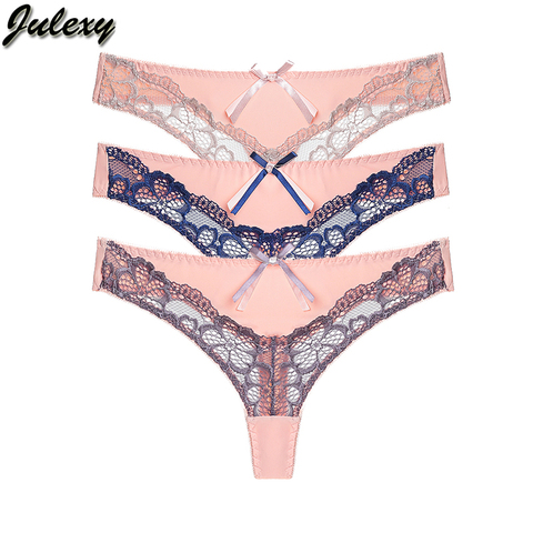 Julexy-tangas de encaje transparente para mujer, ropa interior Sexy de retazos de color de talla grande, bragas M L XL XXL ► Foto 1/6