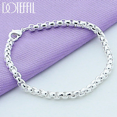 Pulsera de cadena de plata brillante, pulsera de cadena de cubo de cajas, letras talladas pulsera de plata chapada redonda pulsera de precio inferior ► Foto 1/6