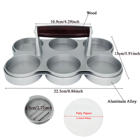 Prensa de hamburguesas antiadherente de aluminio, máquina de hacer hamburguesas con 100 papeles de cera para parrilla de barbacoa, venta al por mayor ► Foto 1/6