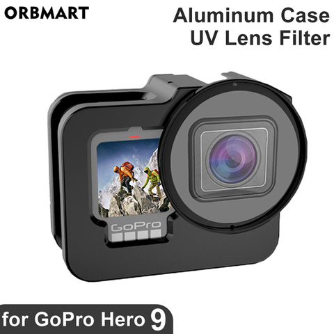 Funda de aluminio CNC para GoPro Hero 9, carcasa protectora de Metal negro con Filtro de lente UV, accesorios para Go Pro Hero9 ► Foto 1/6