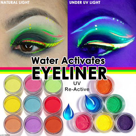 Delineador de ojos activado con agua, luz UV, pasteles de neón, 21 colores Pastel, negro claro, reactivo UV, delineador de ojos que brilla en la oscuridad ► Foto 1/6