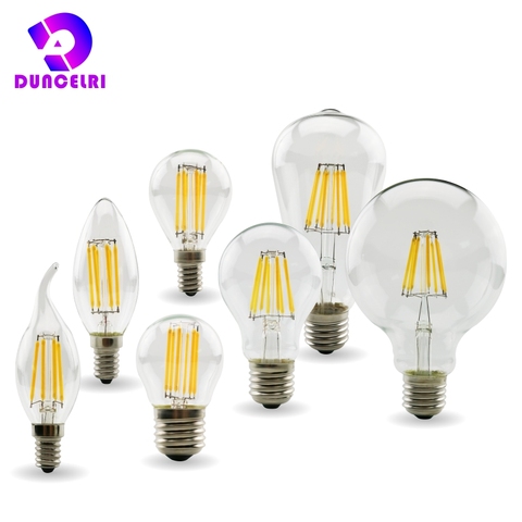 Lámpara de bombilla de filamento LED Retro Edison E27 E14, 220V-240V, C35 G45 A60 ST64 G80 G95 G125, Bombilla de cristal, luz de vela Vintage ► Foto 1/6