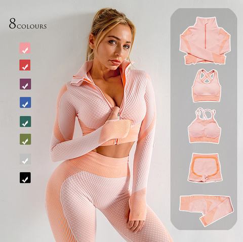 Ropa de deporte sin costuras para mujer, conjunto de ropa para hacer ejercicio, traje para entrenamiento, yoga, running, correr, gimnasio, manga larga, femenino ► Foto 1/6