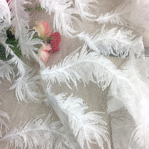 Tela de encaje bordado con plumas, 50cm x 150cm, para vestido de boda, tela decorativa de encaje ► Foto 1/5