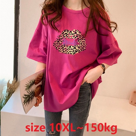 Camiseta de manga corta con estampado de leopardo para mujer, camiseta de talla grande 6XL 7XL 8XL 9XL 10XL, top de 150KG, camiseta de verano con cuello redondo ► Foto 1/6