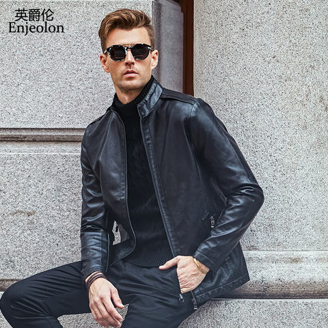 Enjeolon marca PU motocicleta de cuero chaquetas hombres, ropa Otoño Invierno, más tamaño S 3XL masculino negro ocasional abrigos P222 ► Foto 1/6