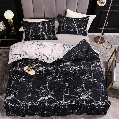 Ropa de cama de Color blanco y negro, juego de funda de edredón con estampado reactivo de mármol para el hogar, ropa de cama de matrimonio ► Foto 1/6