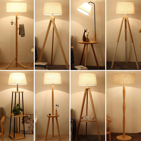 Lámparas de pie de madera de estilo nórdico, accesorio de iluminación minimalista, para sala de estar, dormitorio, lámpara de pie, interruptor de botón de tela ► Foto 1/6