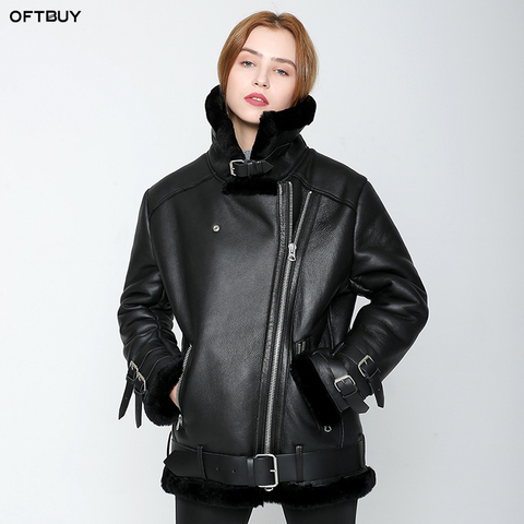 OFTBUY-Chaqueta de invierno para mujer, abrigo de piel de oveja de doble cara, de piel auténtica parka, forro de lana gruesa y real, marca, novedad de 2022 ► Foto 1/6