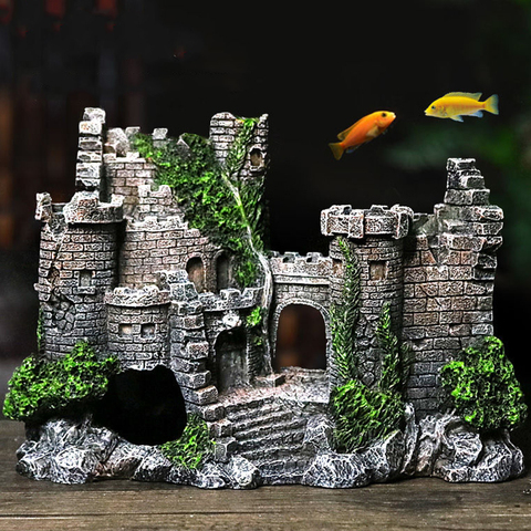 Castillo de decoración antiguo para acuario, cueva de rocas de construcción Artificial de resina para paisajismo del tanque de peces, ornamento decorativo ► Foto 1/6