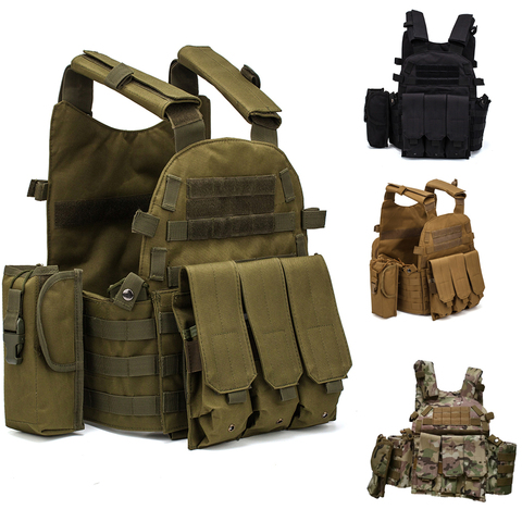 Chaleco táctico Molle de nailon, armadura corporal, portador de placa de caza Airsoft 6094 M4, bolsa, equipo de combate, camuflaje, ejército militar, accesorios ► Foto 1/6