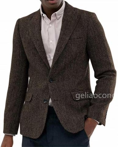 Chaqueta de lana de Tweed para hombre, traje de espiguilla, chaqueta de moda, chaqueta de negocios, chaleco para fiesta de graduación, esmoquin para novio, para boda ► Foto 1/6