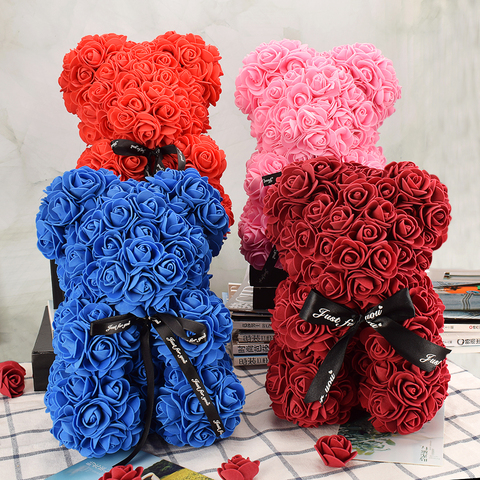 Rosa Roja de oso Artificial para decoración del hogar, rosa roja de 25cm, regalo del Día de San Valentín, regalo de Navidad, regalo de San Valentín para mujer ► Foto 1/6