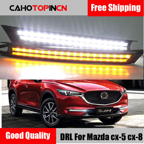 Para Mazda CX-5 CX5 2017 2022 amarillo señal de giro fluctuante estilo de impermeable coche DRL luz LED de conducción diurna lámpara de la niebla ► Foto 1/6
