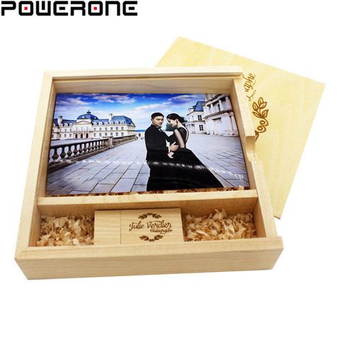 POWERONE-unidad flash usb 2,0, álbum de foto de madera, 4GB, 8GB, 16GB, 32GB, 64GB, 128GB, logotipo personalizado gratis, regalos de fotografía de boda ► Foto 1/6