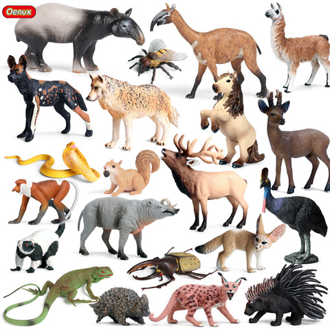 Oenux-figuras en miniatura de animales salvajes, modelo de pájaro de Alpaca, lagarto, caballo, abeja, figuritas de juguete para chico ► Foto 1/6