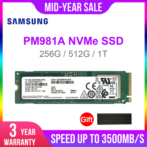 SAMSUNG-unidad interna de estado sólido M.2 SSD PM981A, 256GB, 512GB, 1TB, M2, NVMe, PCIe, 3,0x4, ordenador portátil de escritorio, SSD con disipador de calor ► Foto 1/6