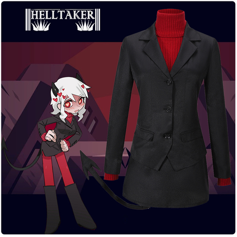 Disfraz de Cosplay Helltaker Modeus para mujer, uniforme de camisa roja de demonio lustroso, chaqueta, falda, disfraz de Halloween ► Foto 1/6