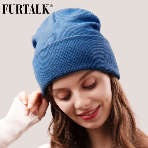 FURTALK Beanie sombrero para las mujeres de los hombres de invierno de sombrero de otoño solideos Unisex señoras cálido sombrero tapa coreano negro tapa roja ► Foto 1/6