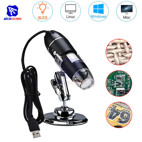 Microscopio Digital USB portátil diymore 500x/1000x/1600x endoscopio de ampliación con 8 LEDs de soporte para Mac/Windows/Linux ► Foto 1/6