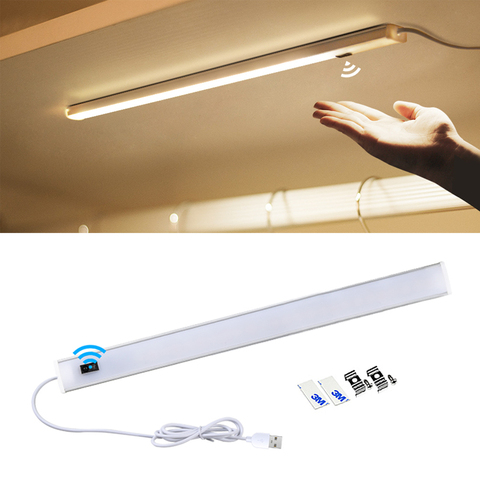 Barra de luz LED para debajo del armario, lámpara inteligente de 5V con Sensor de barrido manual, luces intercambiables de 3 colores para dormitorio y cocina ► Foto 1/6