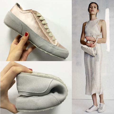 Koovan-zapatillas de deporte de satén para mujer, zapatos blancos con correa de seda, informales, a la moda, nuevo estilo, 2022 ► Foto 1/4