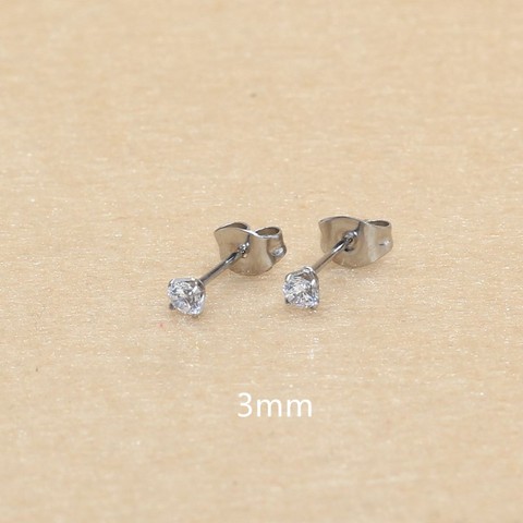 Pendientes redondos de circonia cúbica de 3mm, joyería con cierre de aguja de acero inoxidable, 20 colores a elegir, sin alergia ► Foto 1/6