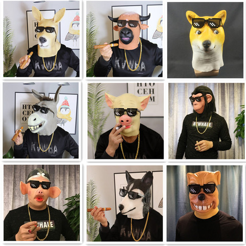 Máscara de Animal para Halloween, mascarilla de cabeza de látex, hierba, caballo, perro, oveja, Rana, para disfraz de Halloween, accesorios de fiesta, 2022 ► Foto 1/6