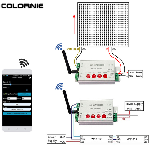 WIFI Controlador Led WS2811 tira Led RGB controlador de tarjeta SD SPI controlador 2048 Piexls DC5-24V controlador RGB ► Foto 1/6