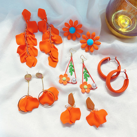 Pendientes colgantes de pétalos acrílicos para mujer, bisutería Bohemia, flor pequeña, estilo naranja, para regalos de joyería ► Foto 1/6