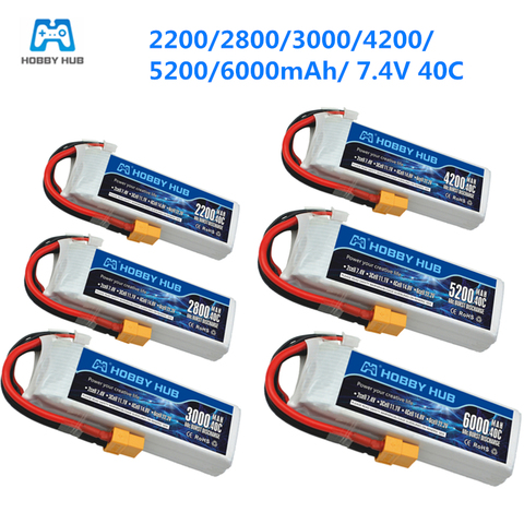 Batería lipo 2s con enchufe XT60 40C, 2200mah, 2800mah, 3000mah, 4200mah, 5200mah, 6000mah, 7,4 mah, 7,4 v, 40C, para coche, avión, helicóptero, V ► Foto 1/6