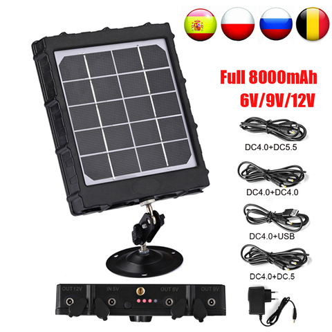 Cargador de panel solar para cámaras de rastreo y caza, kit de alimentador para monocular de juegos forestales, 1.7 mm/DC 2.1 mm/Adaptador USB, WG8000 6v/9v/12v 8000mAh ► Foto 1/6