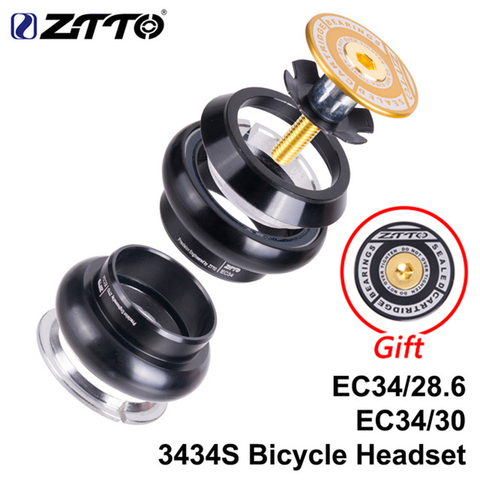 ZTTO MTB columna de dirección de bicicleta de carretera auriculares sin hilos 34mm EC34 CNC 1-1/8 28,6 horquilla de tubo recto 34 auriculares sin hilos 3434 S ► Foto 1/6