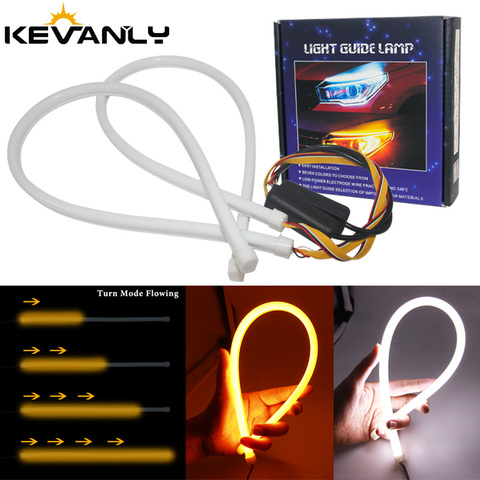 2 unids/lote 30cm 45cm DRL 60cm fluye tira de tubo LED Flexible luces de circulación diurna señal de giro Ojos de Ángel corriendo LED 12V ► Foto 1/6