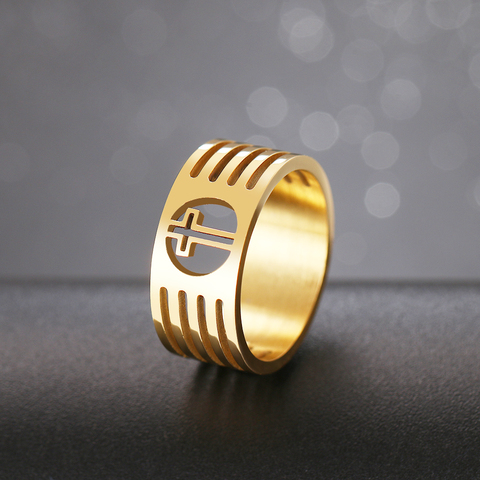 CACANA ahuecada en forma de cruz anillo de oro diseño de moda amor Acero inoxidable joyería para mujer joven regalos de boda ► Foto 1/5