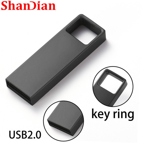 SHANDIAN-Mini llavero de Metal, unidad Flash USB negra, 4GB, 8GB, 16GB, 32GB, 64GB, disco Flash de capacidad Real, logotipo personalizado 2,0, venta al por mayor ► Foto 1/6