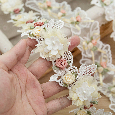 Cinta de encaje de mariposa 3D para decoración de boda, cinta de encaje bordada, artesanía de costura artesanal, hecha a mano, color blanco ► Foto 1/6