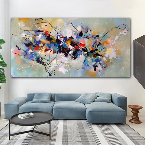 Pintura al óleo sobre lienzo abstracta, carteles e impresiones coloridos, Cuadros escandinavos, arte de pared, imagen para decoración del hogar y la sala de estar ► Foto 1/6