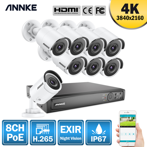 ANNKE-sistema de seguridad de vídeo en red, 8 canales, 4K, Ultra FHD, POE, 8MP, H.265, NVR, con 8X, 8MP, 30m, EXIR, visión nocturna, cámaras IP impermeables ► Foto 1/6