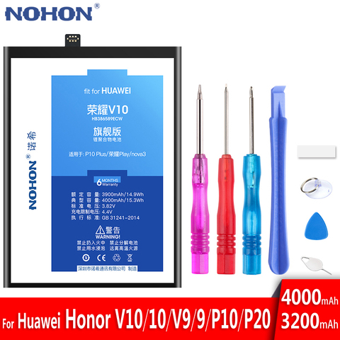 NOHON batería para Huawei Honor V10 10 V9 9 jugar P10 más P20 Nova 3 reemplazo batería HB386589ECW HB396285ECW HB386280ECW ► Foto 1/6