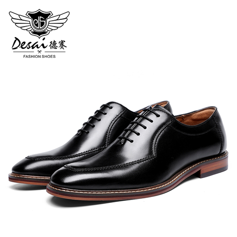 Zapatos de vestir Desai Oxford para hombre, zapatos formales italianos de cuero genuino para fiesta de hombre, clásico negro, alto coreano 2022 ► Foto 1/6