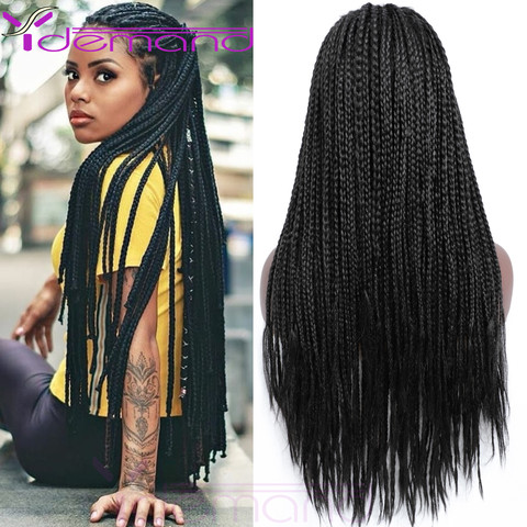 Y Demand-peluca Africana trenzada negra larga, caja de diadema, peluca con trenzas, pelo trenzado sintético Natural, para mujeres Y hombres Afro ► Foto 1/6