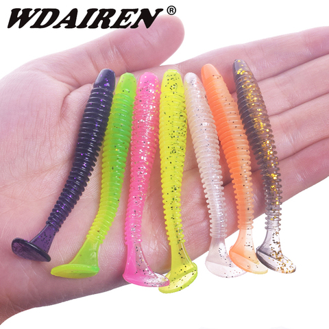 10 unids/lote T cola gusano de silicona suave cebo 5cm 7cm pesca Artificial señuelos para carpa Swimbait abordar jarras Swing impacto plantilla Wobblers ► Foto 1/6